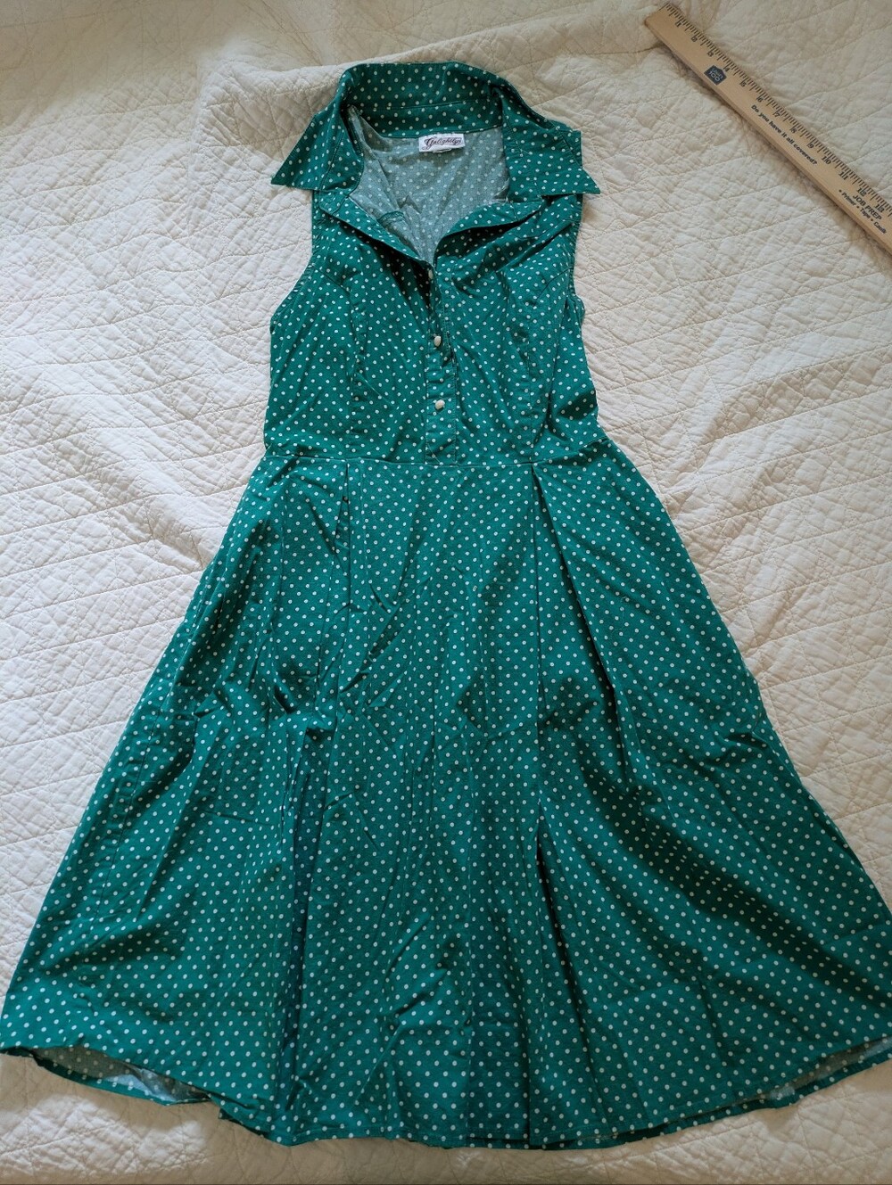 Sleeveless Emerald Green Polka Dot Midi Dress
